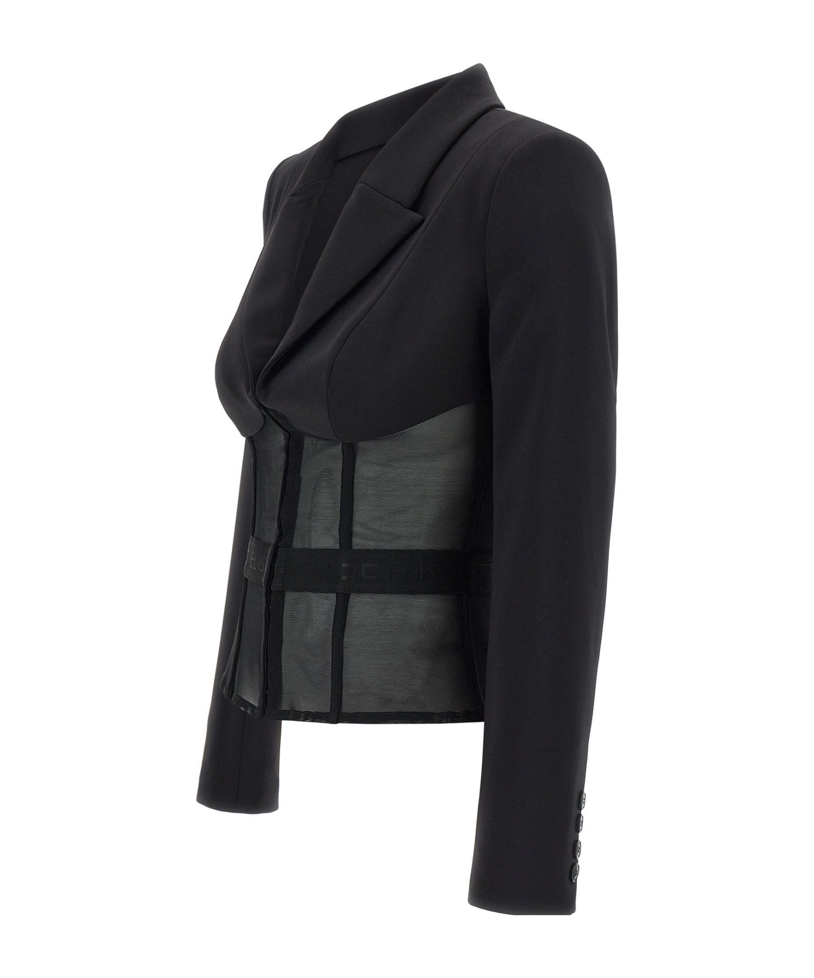Elisabetta Franchi Tailored Blazer With Sheer Tulle Panels In Black