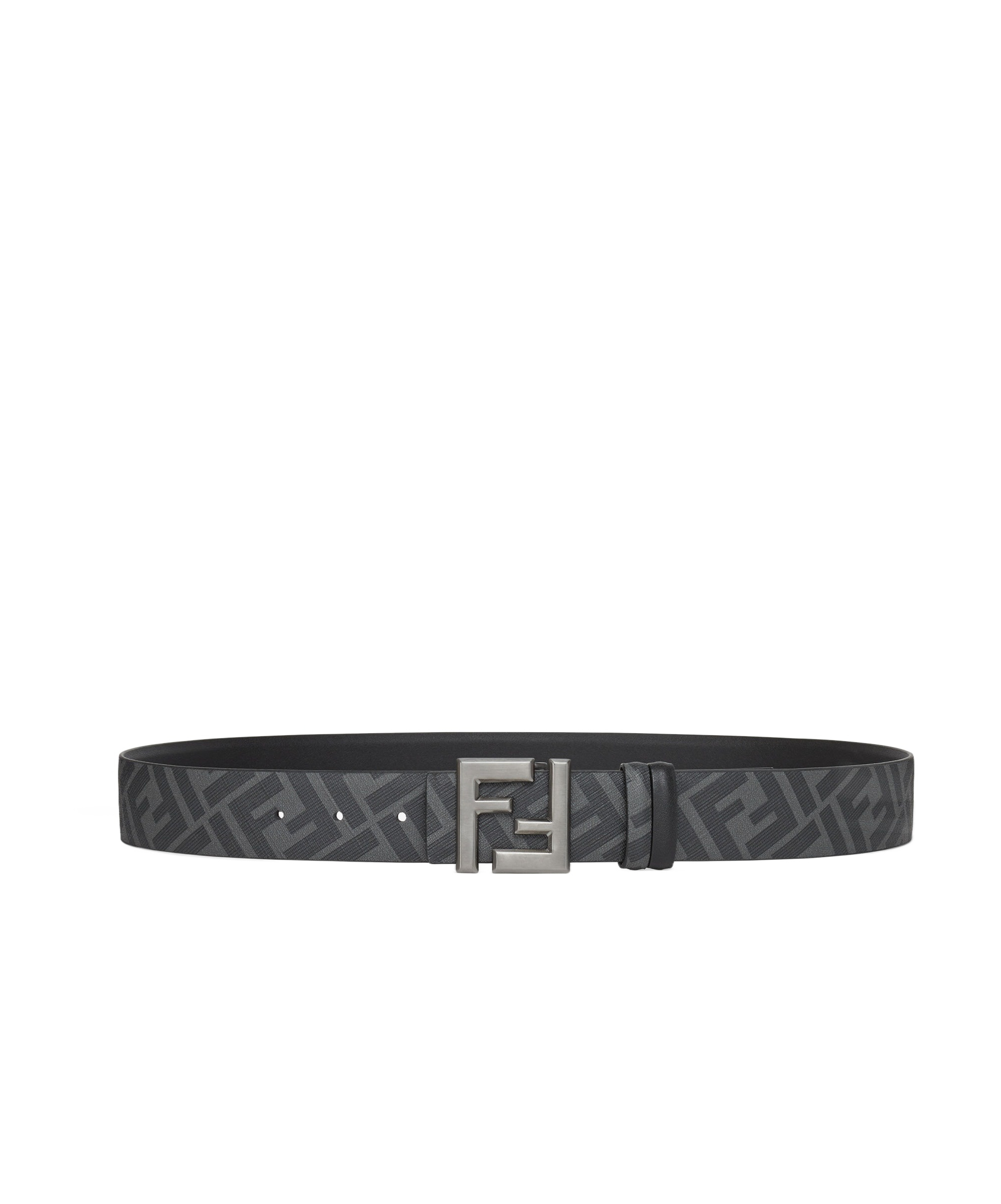Fendi Ff Squared Leather And Ff Canvas Reversible Belt Accessories In Black