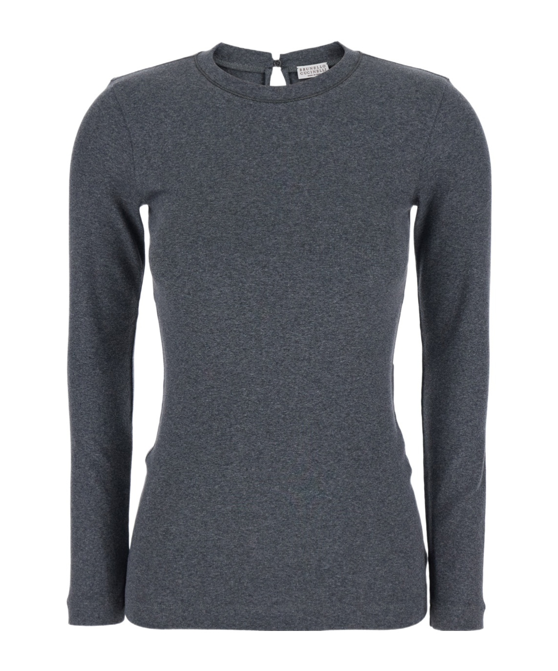 Brunello Cucinelli Grey Crewneck T-shirt With Monil Detail On The Collar And Rear Cut-out In Cotton Stretch Woman