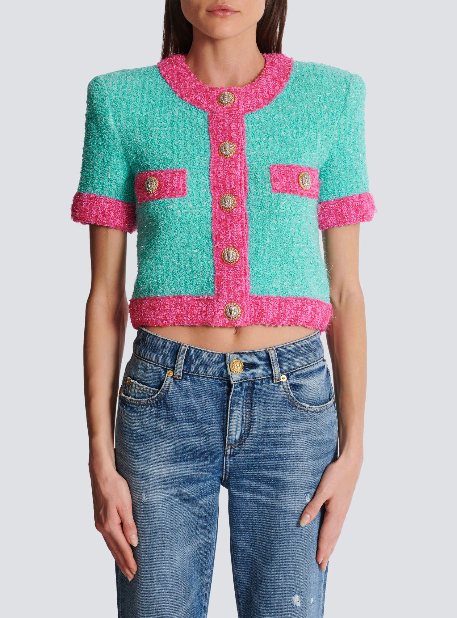 Balmain Short-sleeved Sweater In Green
