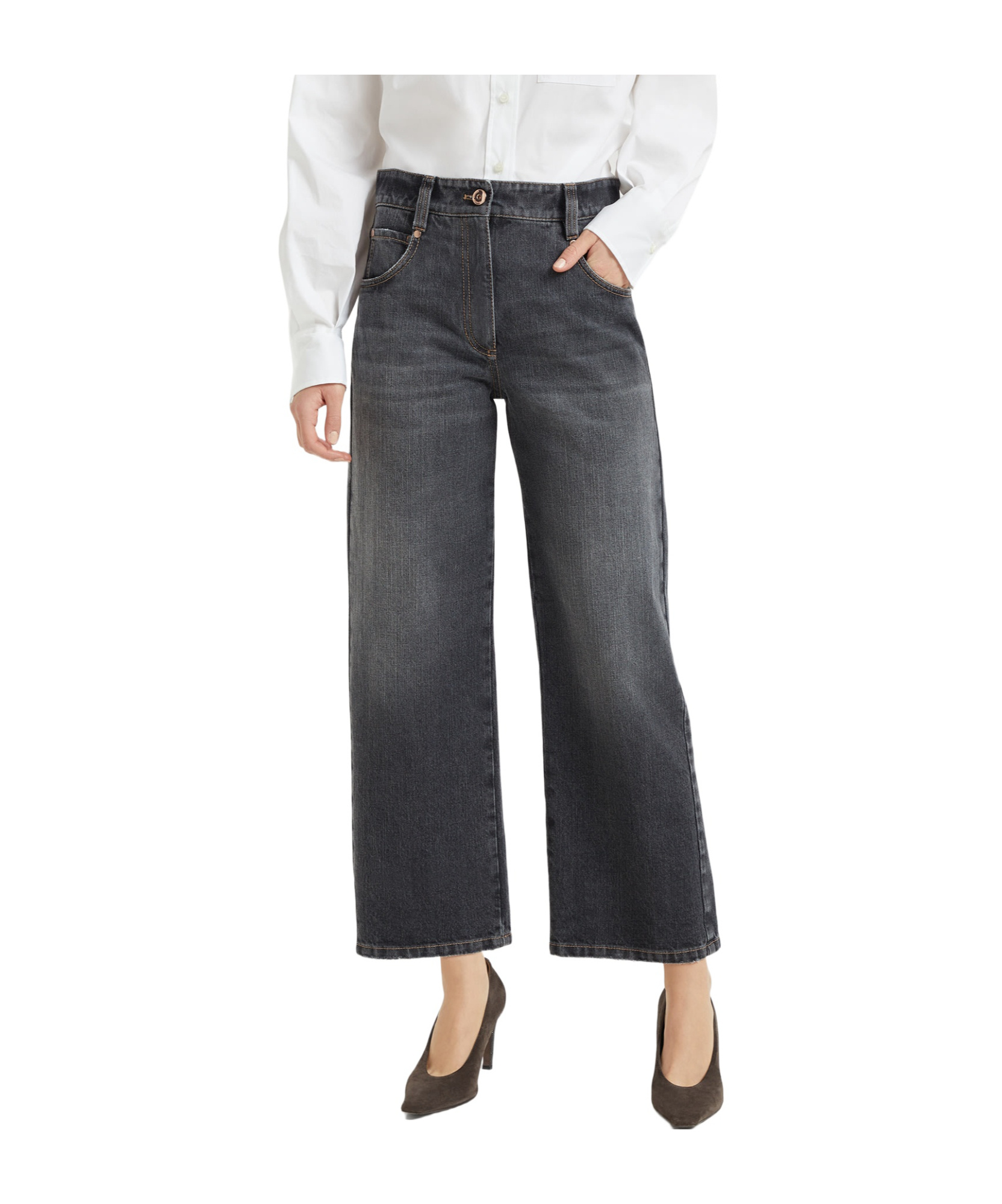 Brunello Cucinelli Dark Grey Classic Five-pocket Trousers With Concealed Fly In Black
