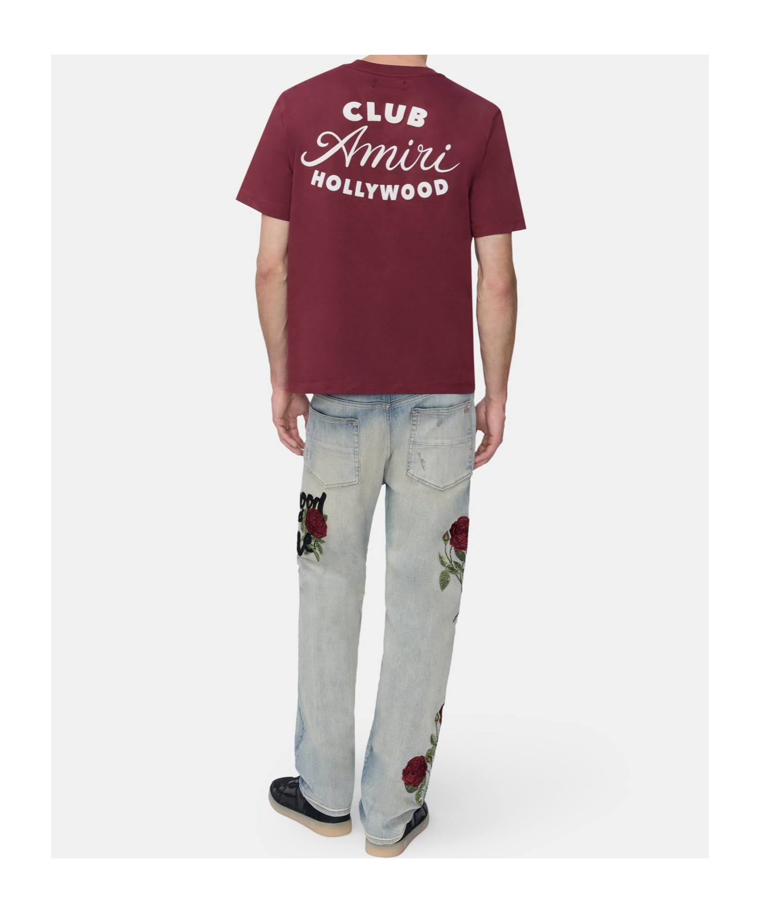 Amiri Bordeaux Crewneck T-shirt With Logo Lettering On The Front And Maxi Logo Print On The Rear In Cotton In Burgundy