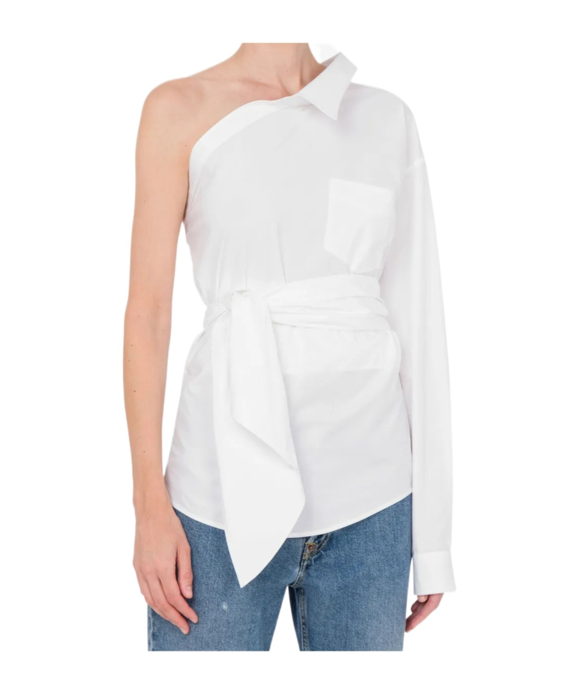 Moschino Asymmetric One-shoulder Shirt Chest Pocket Detail In White