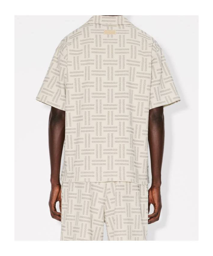 Kenzo Camicia In Cotone Stretch Ricamato Uomo In White