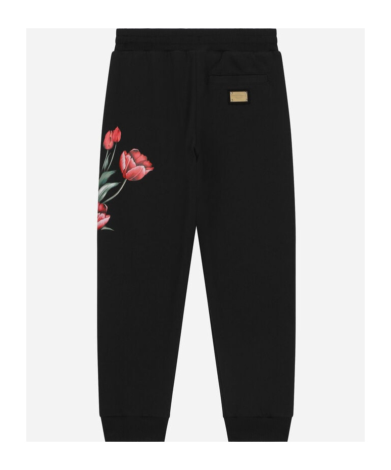 Dolce & Gabbana Cotton Floral Sweatpants In Black