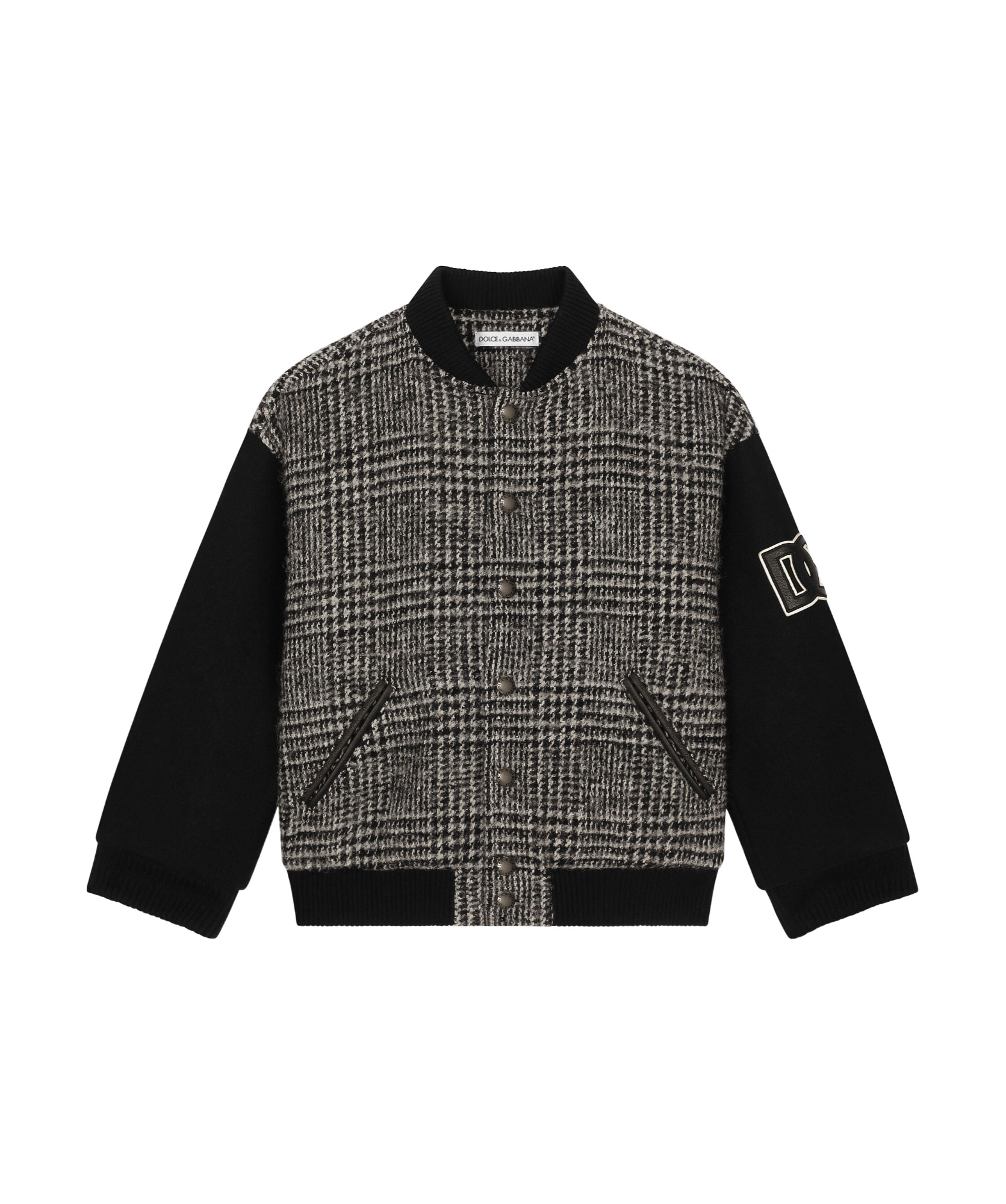 Dolce & Gabbana Wool-blend Glen Plaid Bomber Jacket In Black