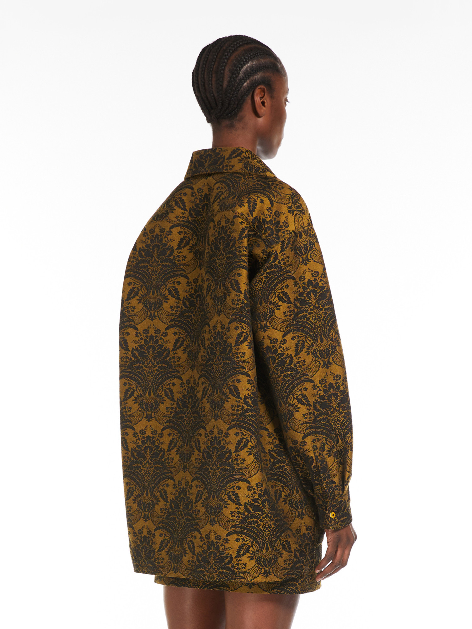 Max Mara Large Outline Jacquard Wool Coat In Brown