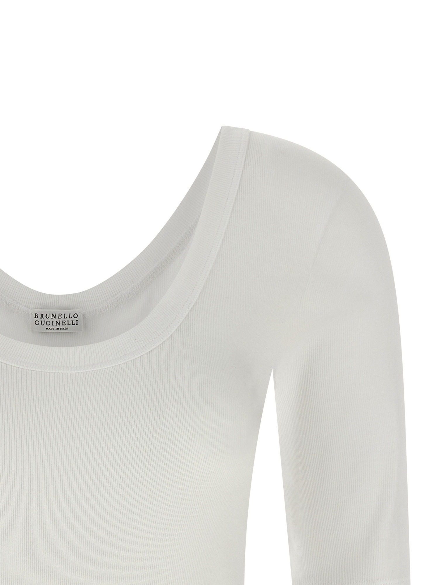 Brunello Cucinelli White U-neck T-shirt With Back Monil Detail In Cotton Woman In White