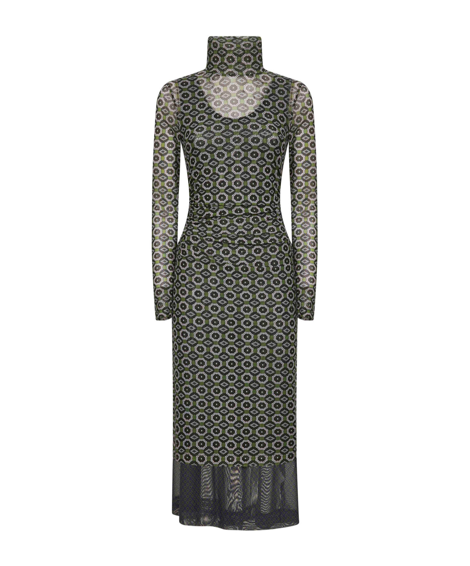 Dries Van Noten Mesh Layered Midi Dress With Asymmetrical Ruffles In Black