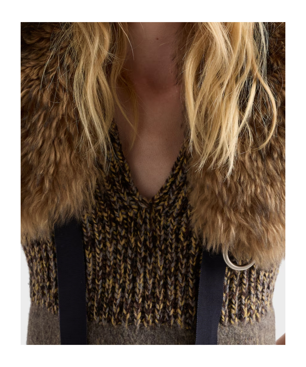 Prada Shetland Wool And Cashmere V-neck Dress In Gray