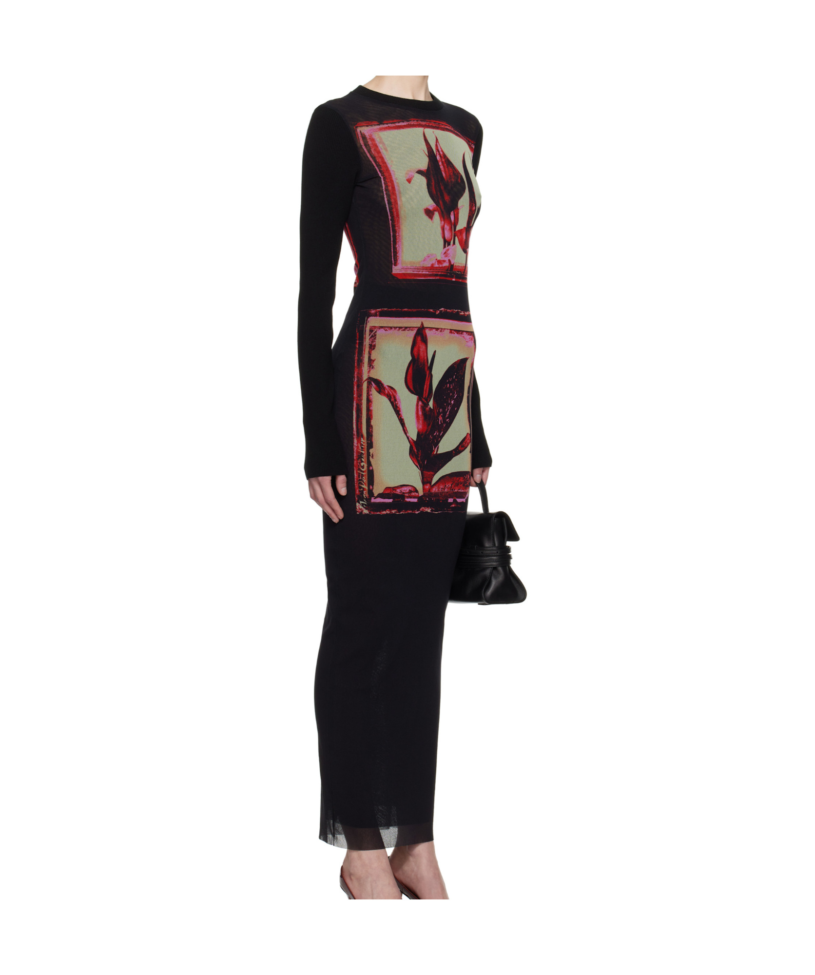 Jean Paul Gaultier Round Neck Long Sleeve Dress In Black