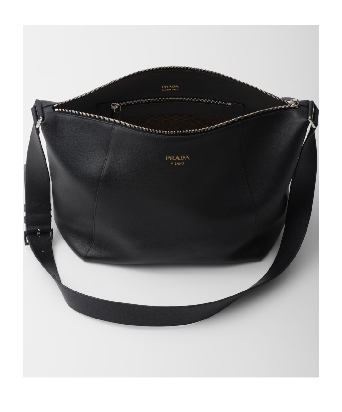 Prada Logo Print Leather Messenger Bag In Black