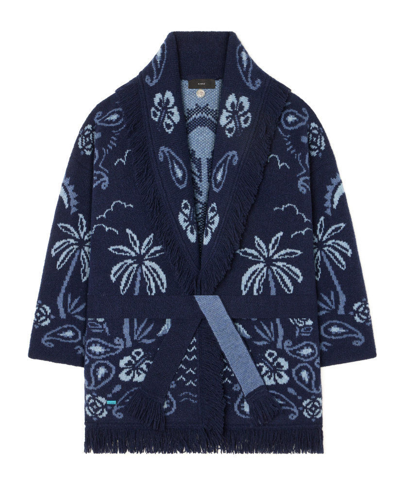 Alanui Palm-tree Fringed Cardigan In Blue