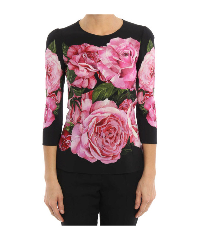 Dolce & Gabbana Crepe Floral Blouse In Pink