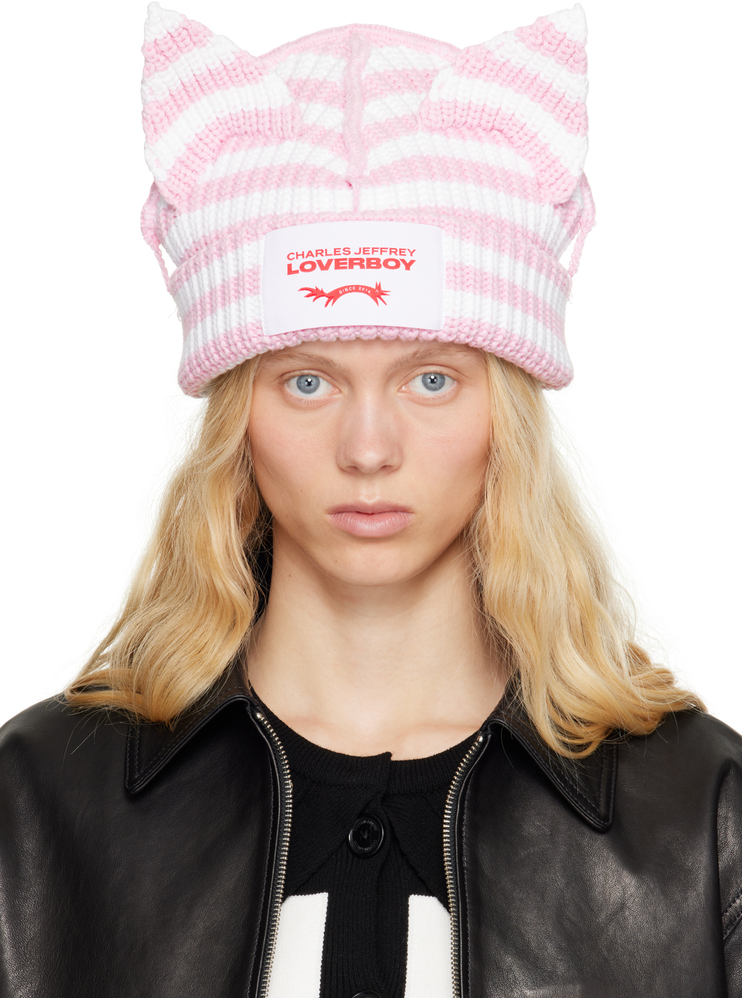 Charles Jeffrrey Loverboy Chunky Ears Beanie In Pink/white