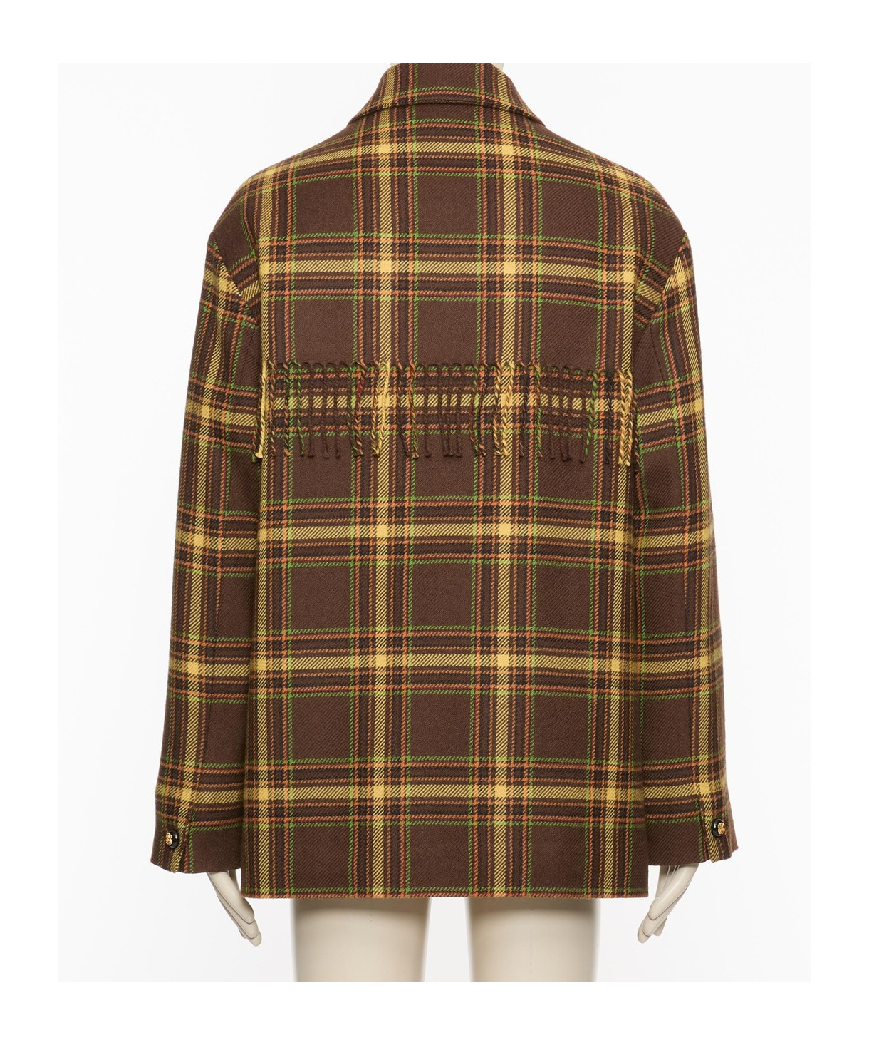 Valentino Checked Fringed Virgin Wool Jacket In Brown