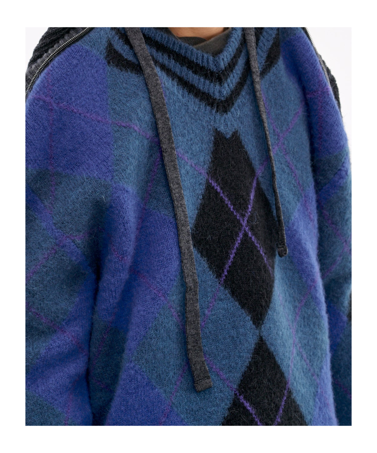 Y/project Y Project Women Embroidered Stretch Cotton Blend Oversize Sweater In Blue/grey/argyle