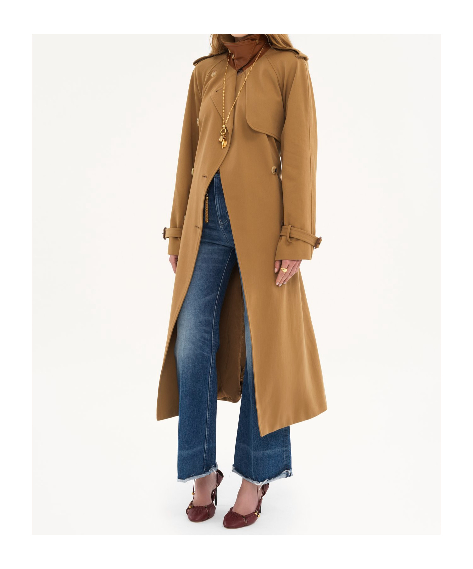 Chloé Double-breasted Leather-trimmed Cotton-gabardine Trench Coat In Brown