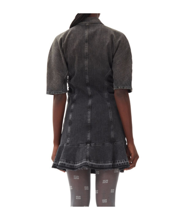 Ganni Ruched Side Fitted Dress With Short Sleeves In Black