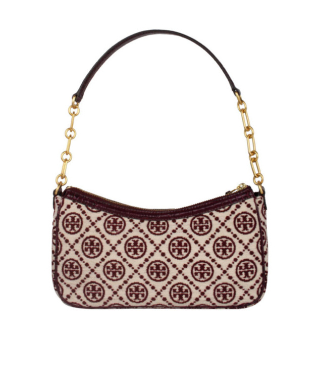 Tory Burch Medium Logo Jacquard Shoulder Bag In Nude