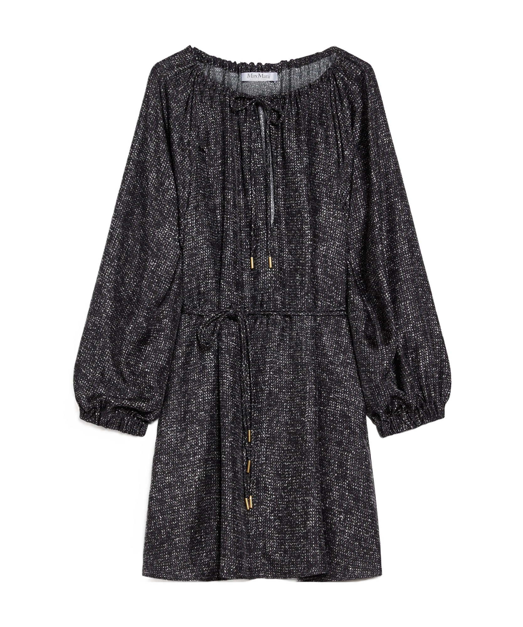 Max Mara Short Printed Twill Dress In Black