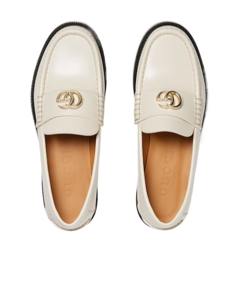 Gucci Double G Leather Loafers In White
