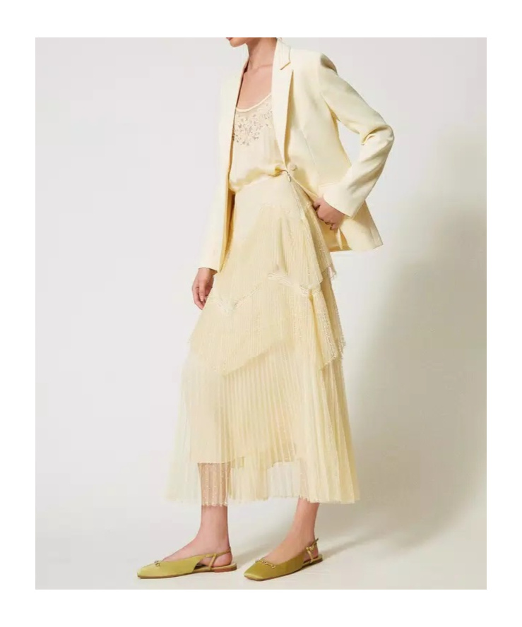 Shop Twinset Pleated Tulle Maxi Skirt