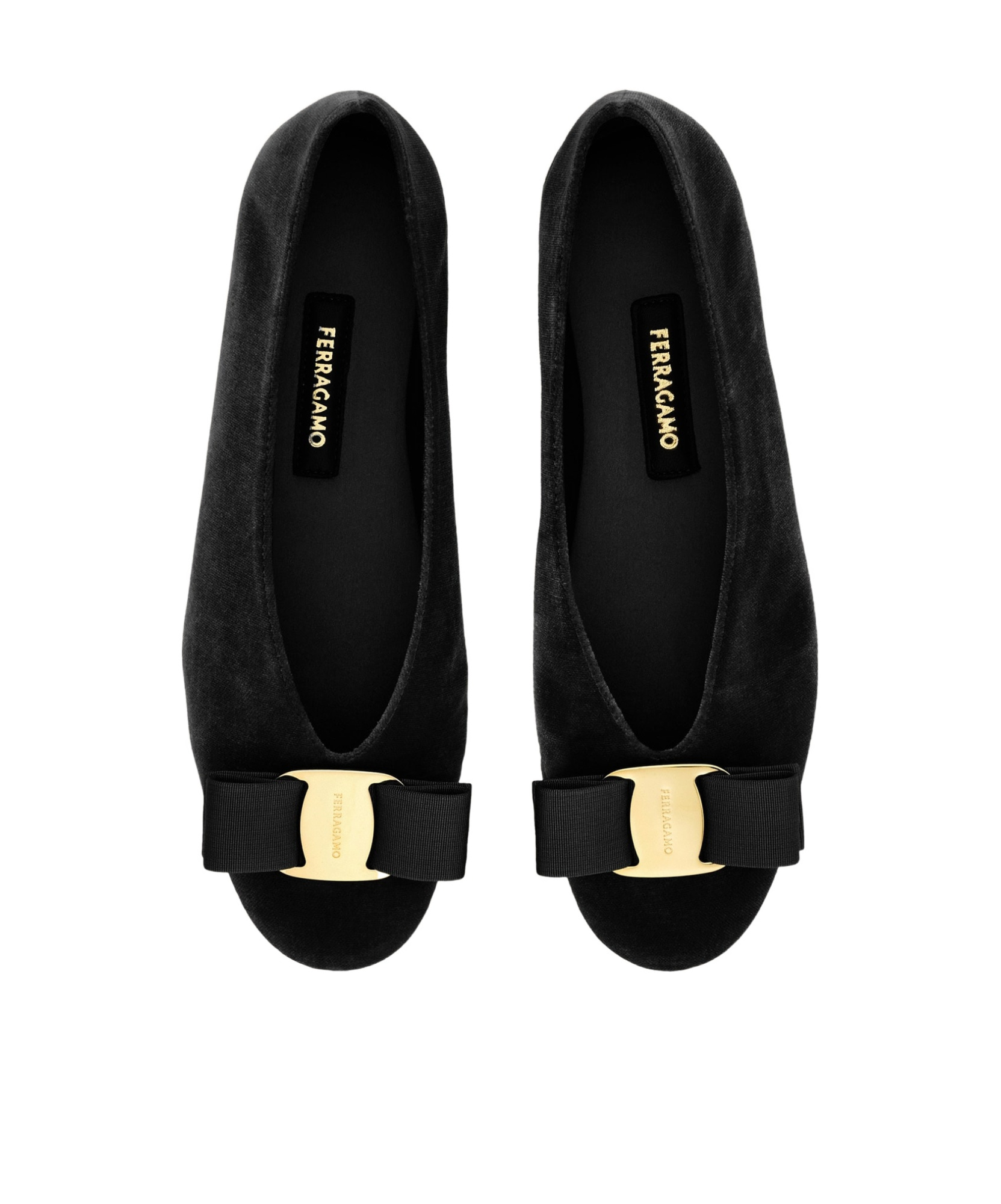 Ferragamo Vanna V Ballerinas In Velvet In Black