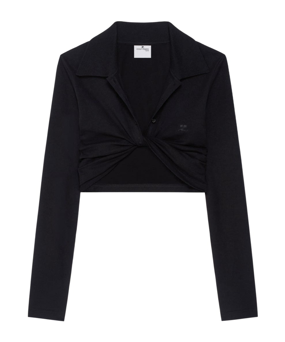 Courrèges Courregès Polo Twist Piqué Crop In Black