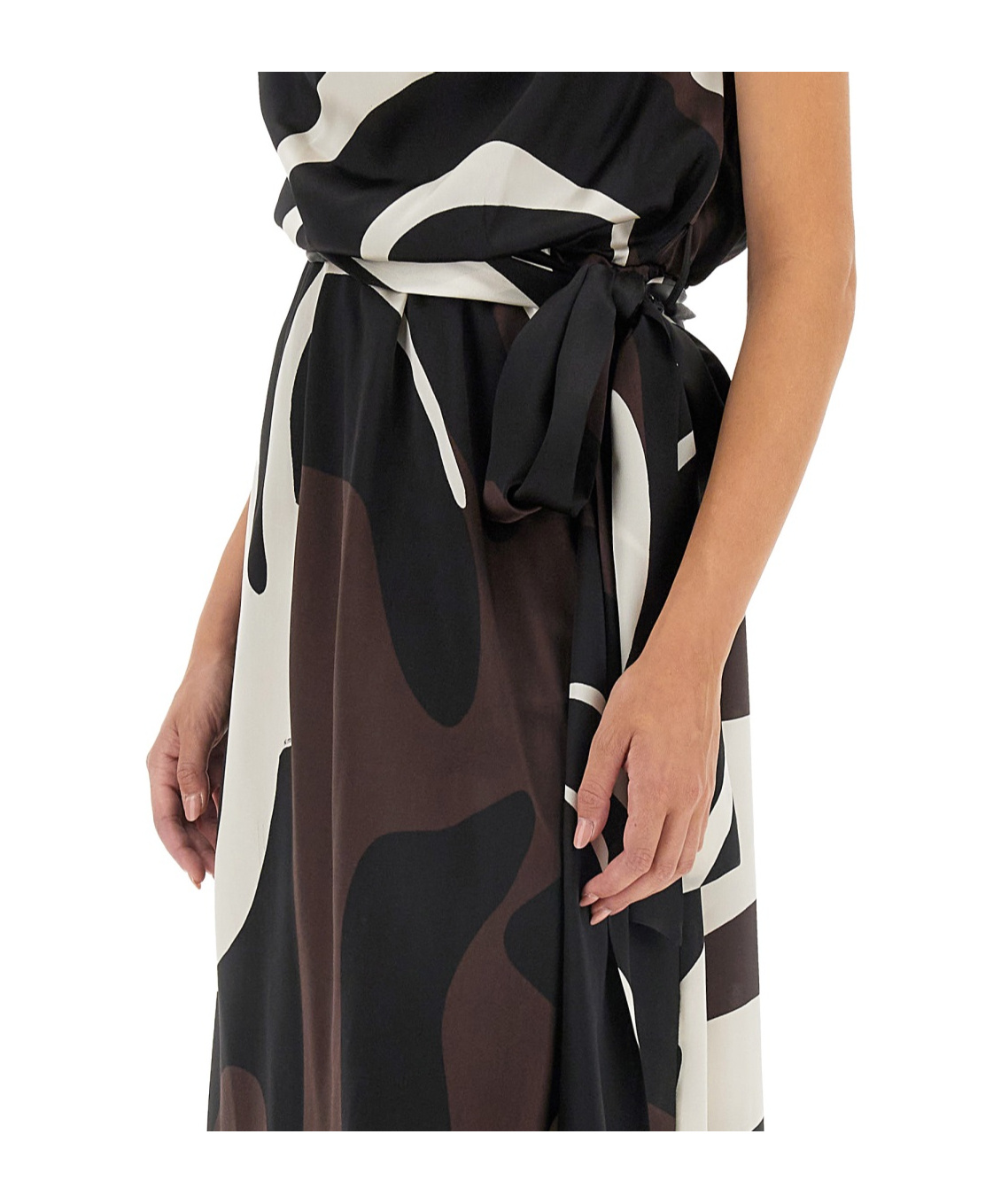 Kiton Cowl-neck Abstract Midi Dress In Brown
