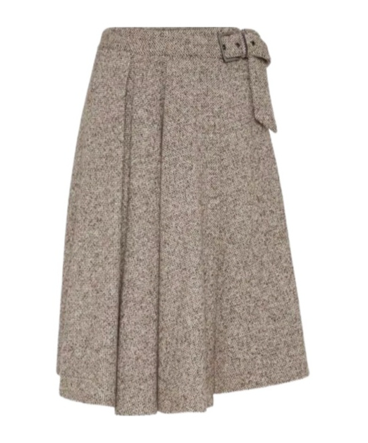Brunello Cucinelli Virgin Wool And Silk Midi Skirt In Brown