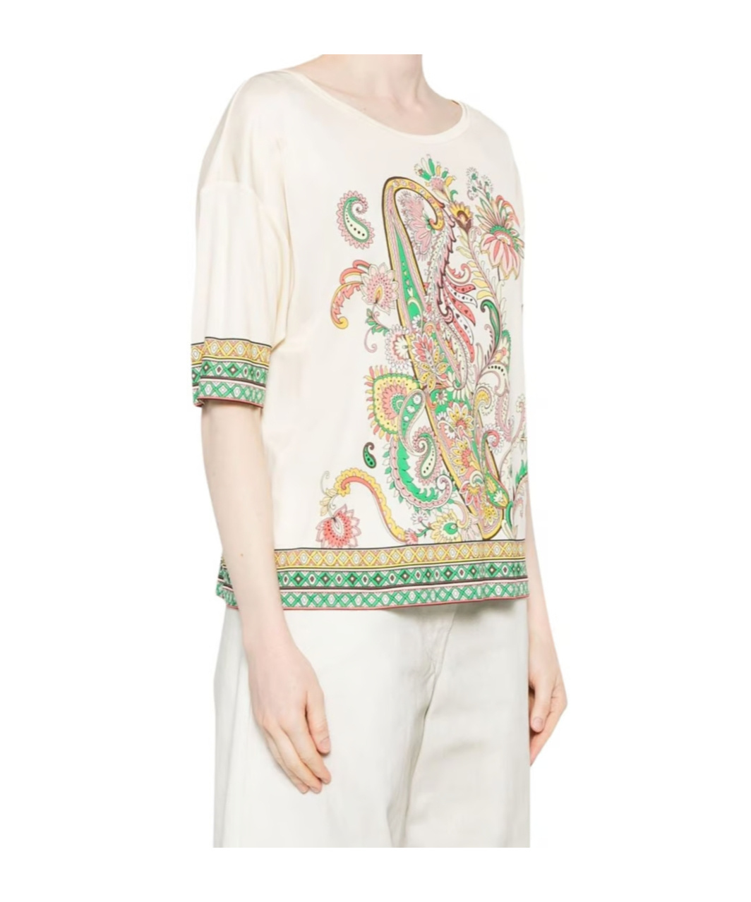 Etro Paisley Bordura Cotton T-shirt In Multicolor In White
