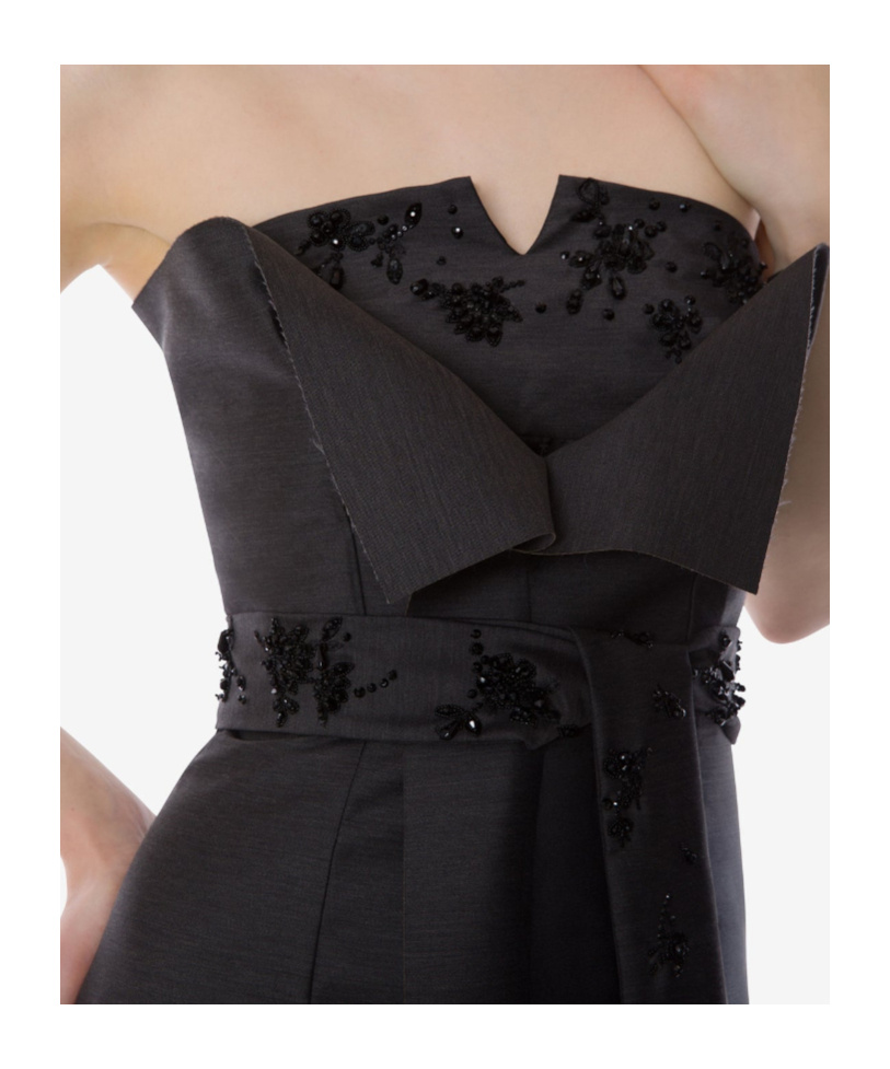Alberta Ferretti Embroidered Wool Silk Bustier Dress In Gray