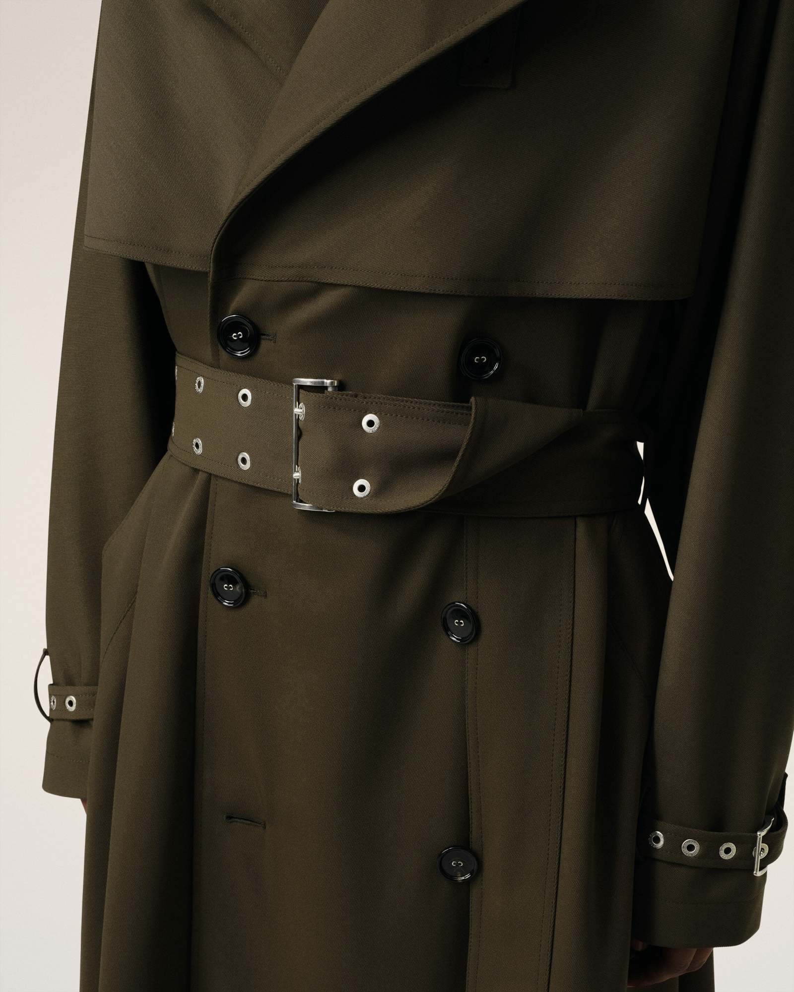 AMI ALEXANDRE MATTIUSSI WOOL GABARDINE TRENCH COAT