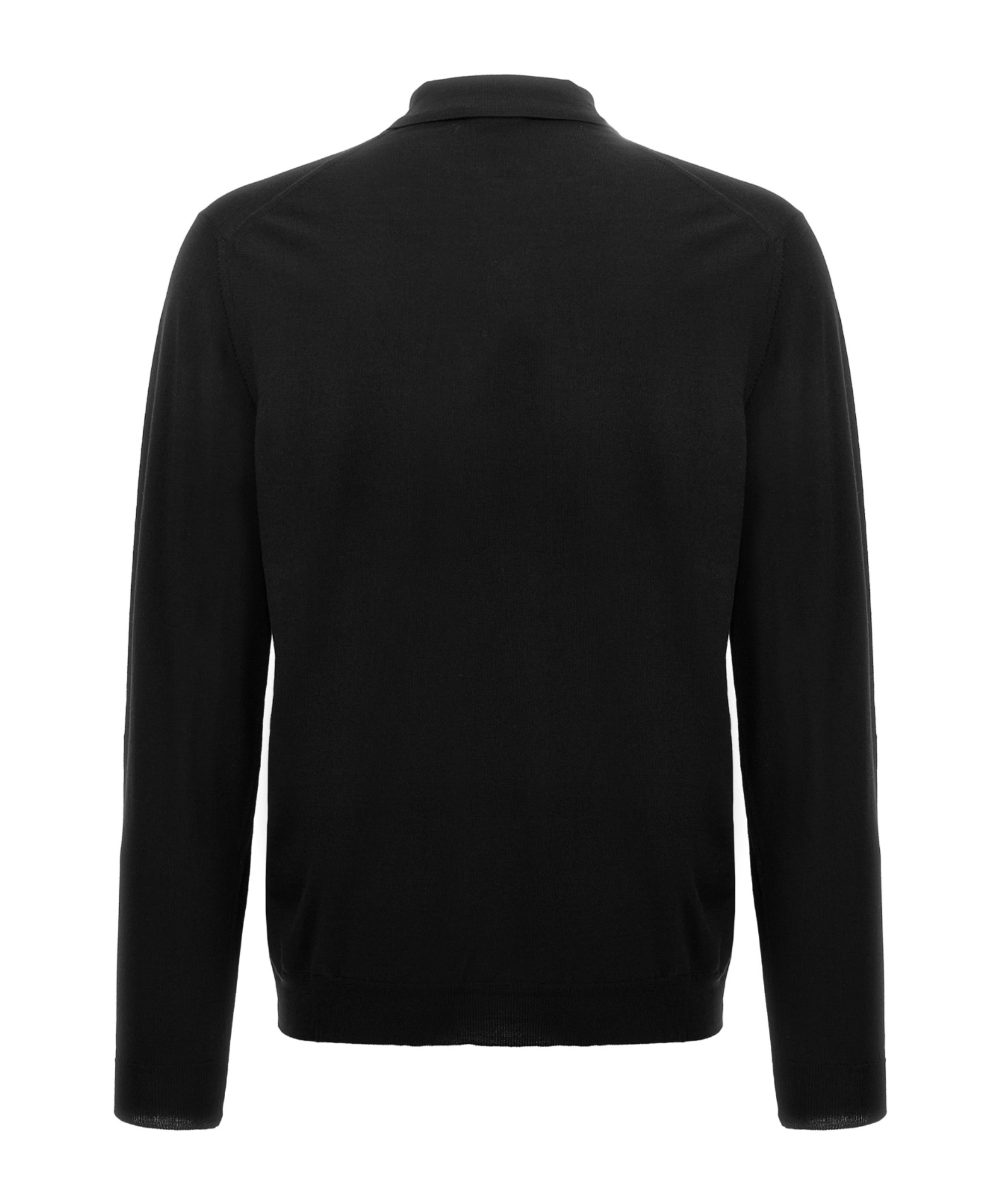 Zanone Wool Knit Polo Shirt With Cuffed Sleeves And Subtle Ribbing In Black