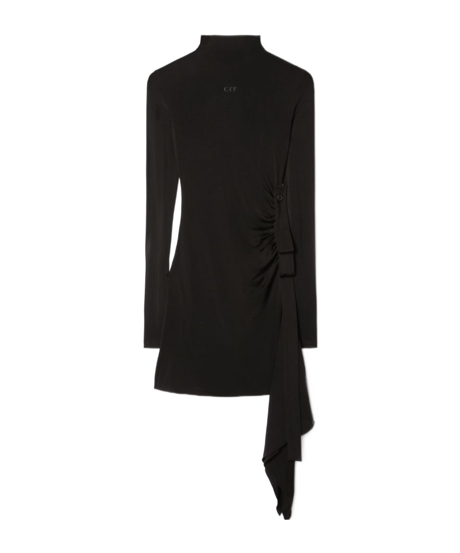 Off-white Draped Long-sleeved Mini Dress In Black
