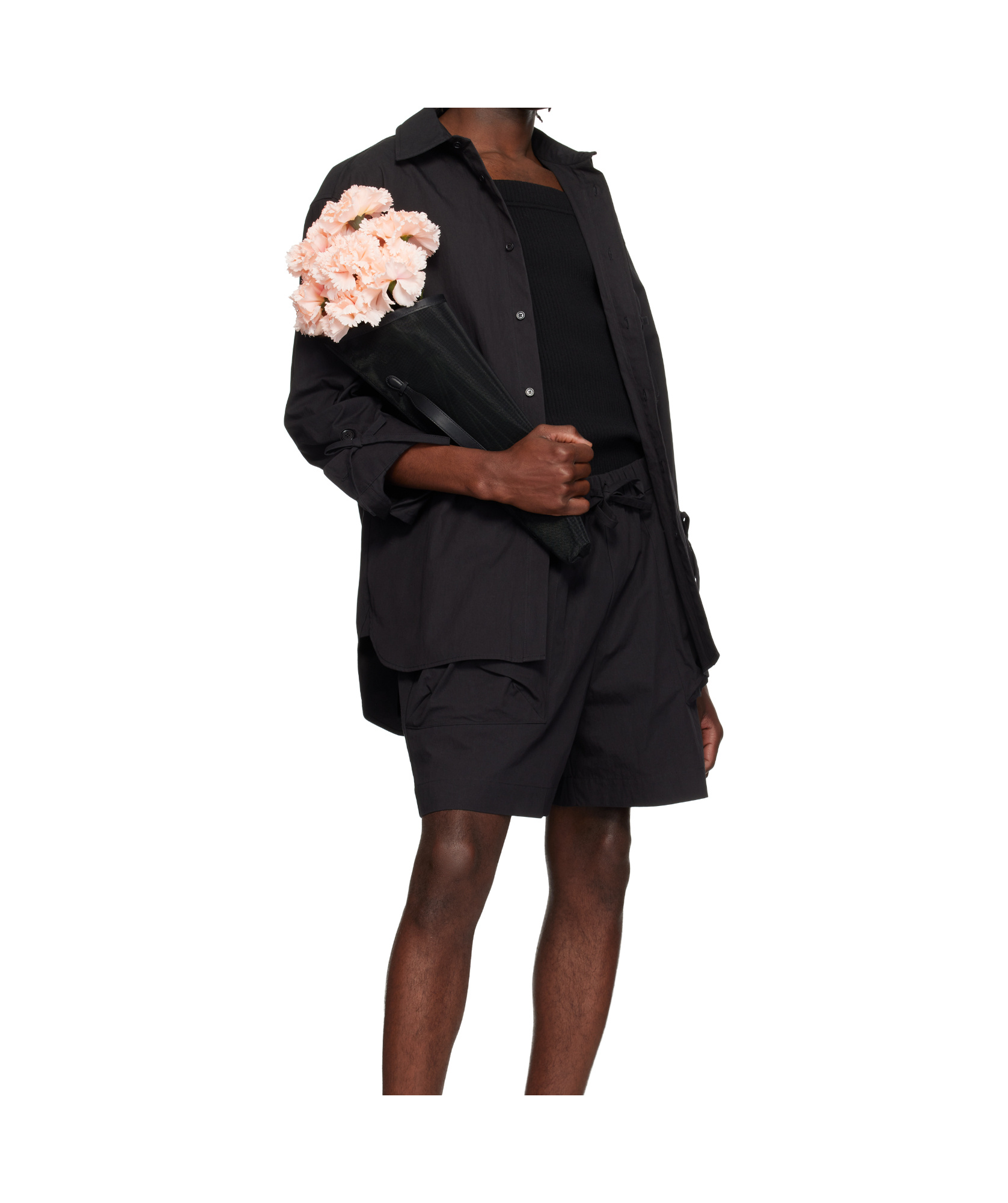 Simone Rocha Bow-detailed Waxed Cotton-blend Poplin Shirt In Black