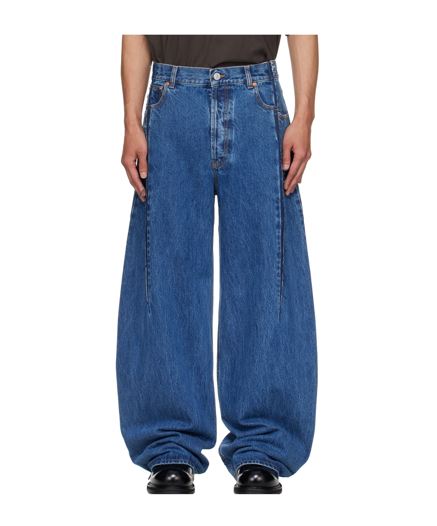 Vetements Mens Blue Cut Reconstructed Wide-leg Denim Jeans In Blue
