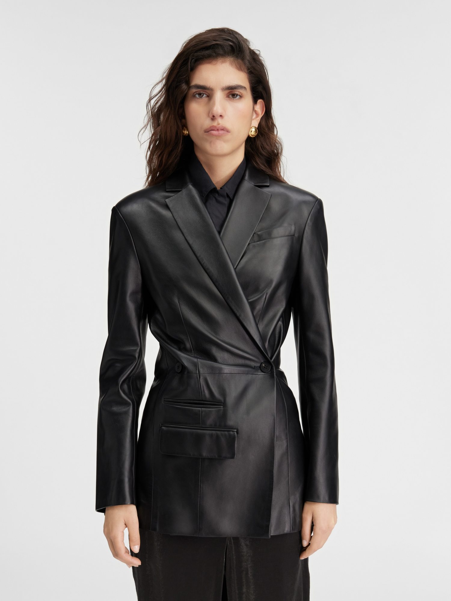 Shop Jacquemus Long-sleeved Leather Jacket In Black