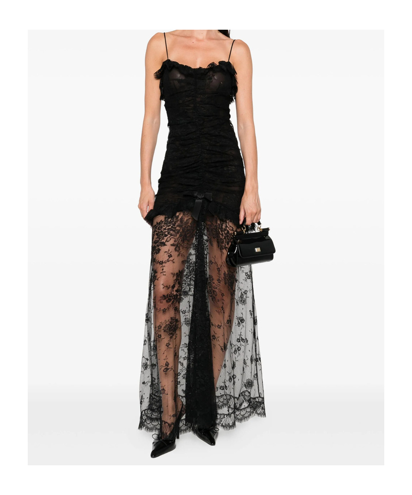 Alessandra Rich Lace Ruched Dress In Black
