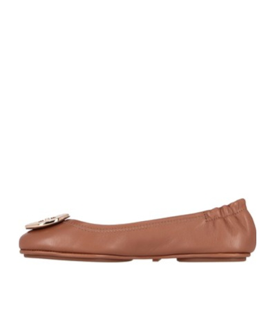 Tory Burch Minnie Leather Logo Travel Ballerina Flats In Brown