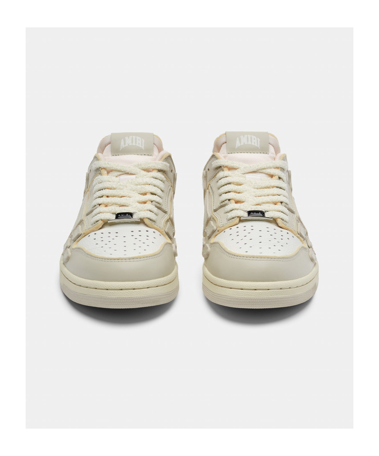 Amiri Skel Top Low White Sneakers With Skeleton Patch In Leather Man In Nude