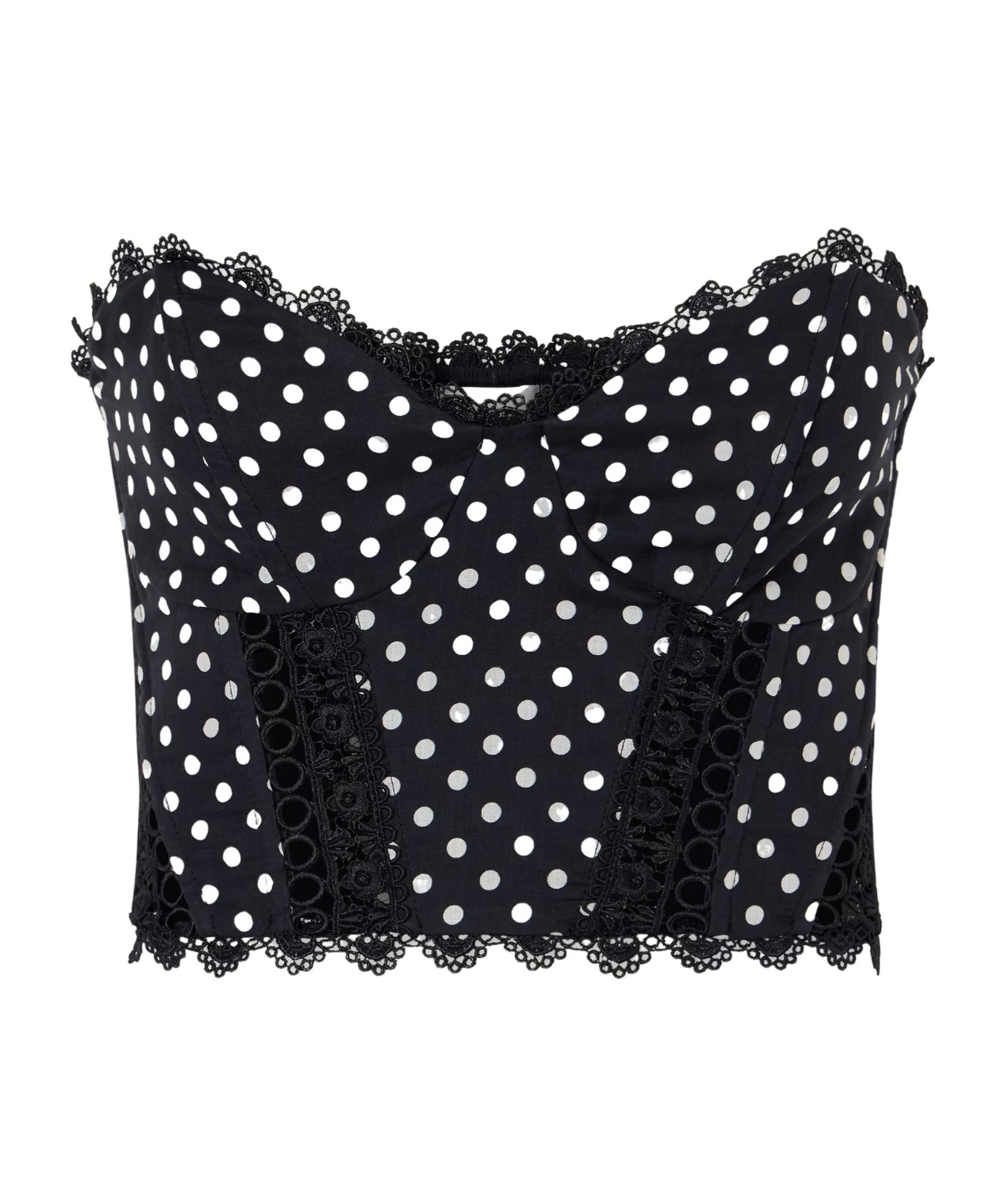 Charo Ruiz Cropped Embroidered Polka-dot Cotton-blend Top In Black