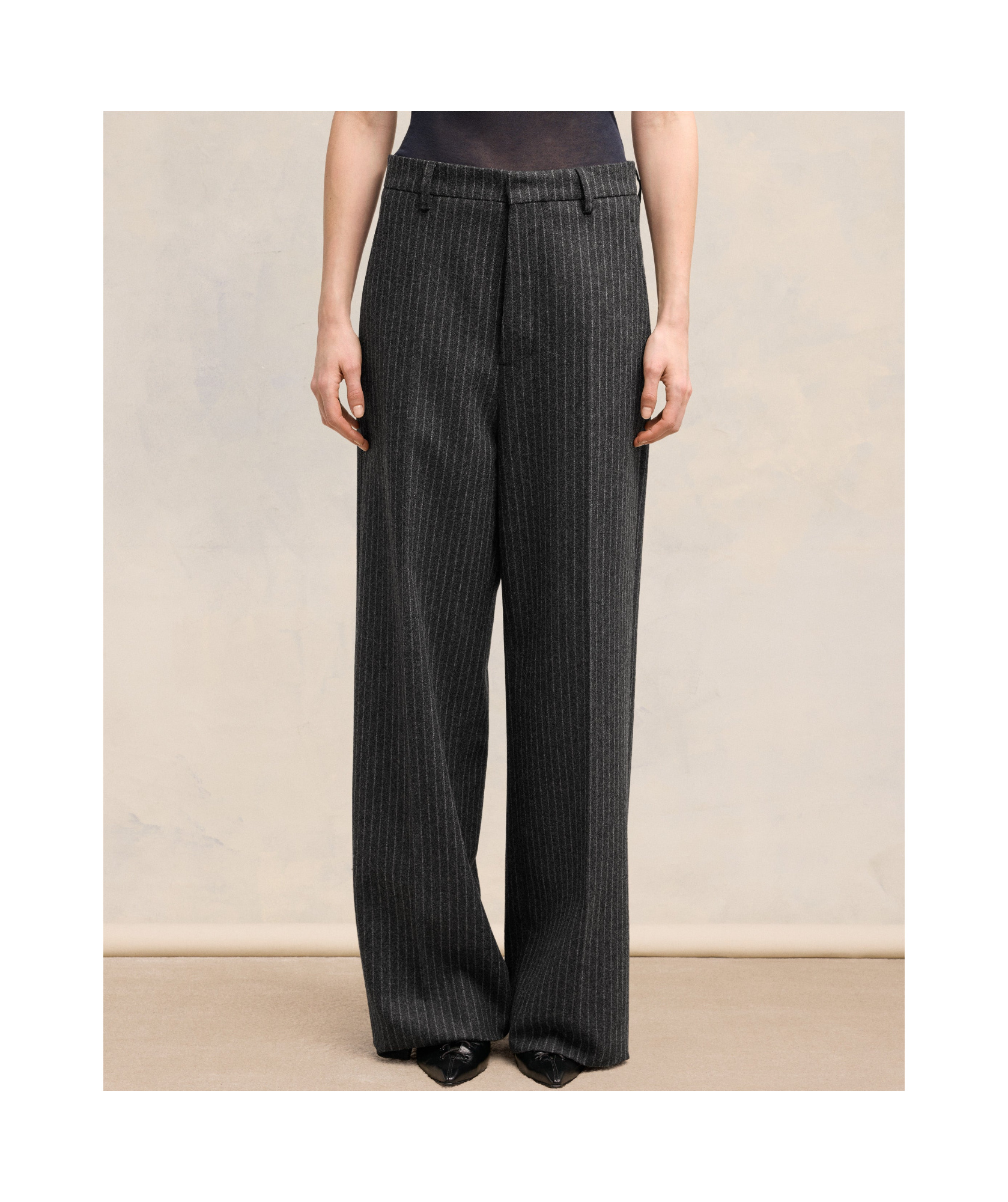 Shop Ami Alexandre Mattiussi Ami Paris Pinstriped Wide-leg Trousers In Black