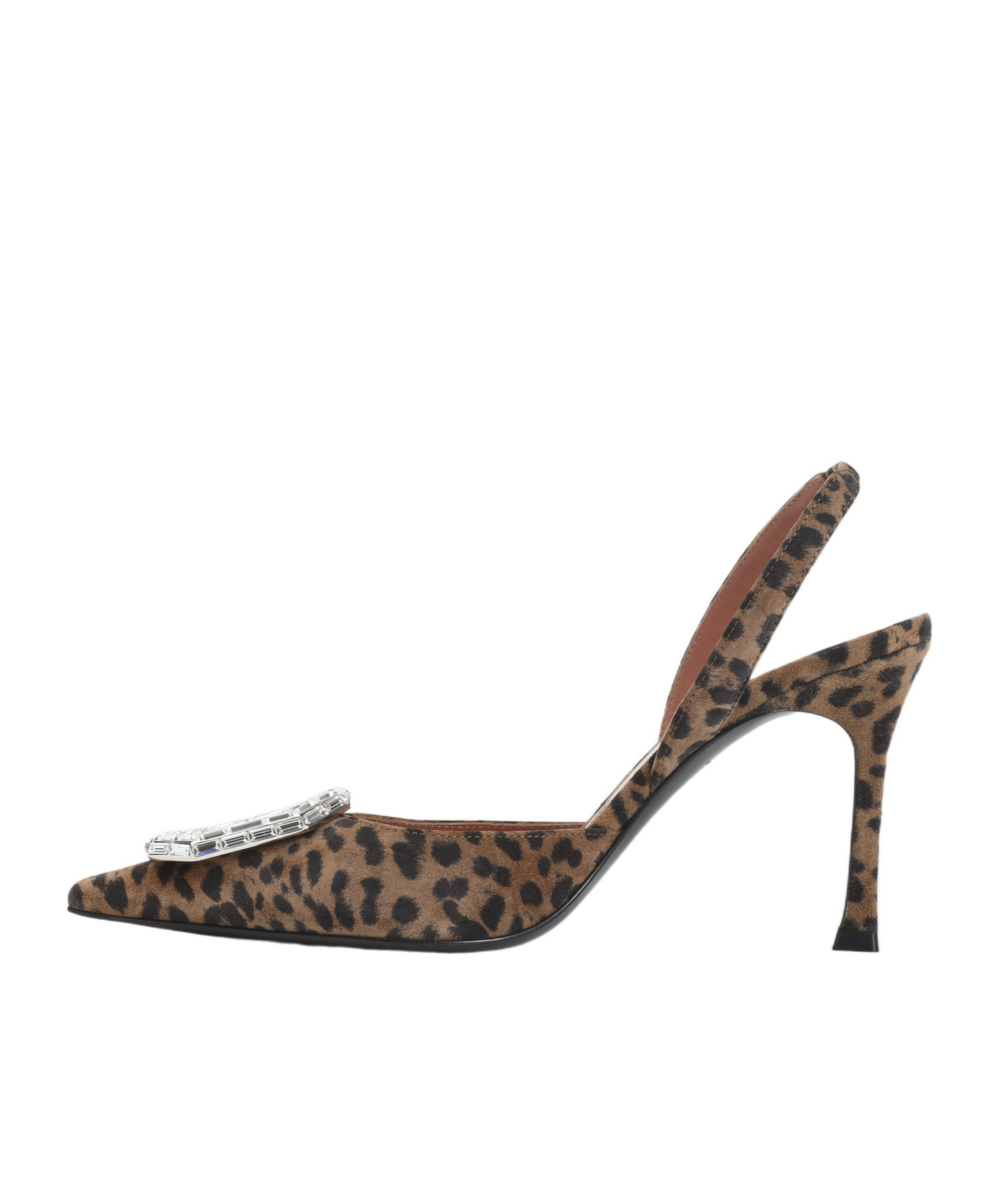 Amina Muaddi Leopard Print Pointed Toe Heels In Brown