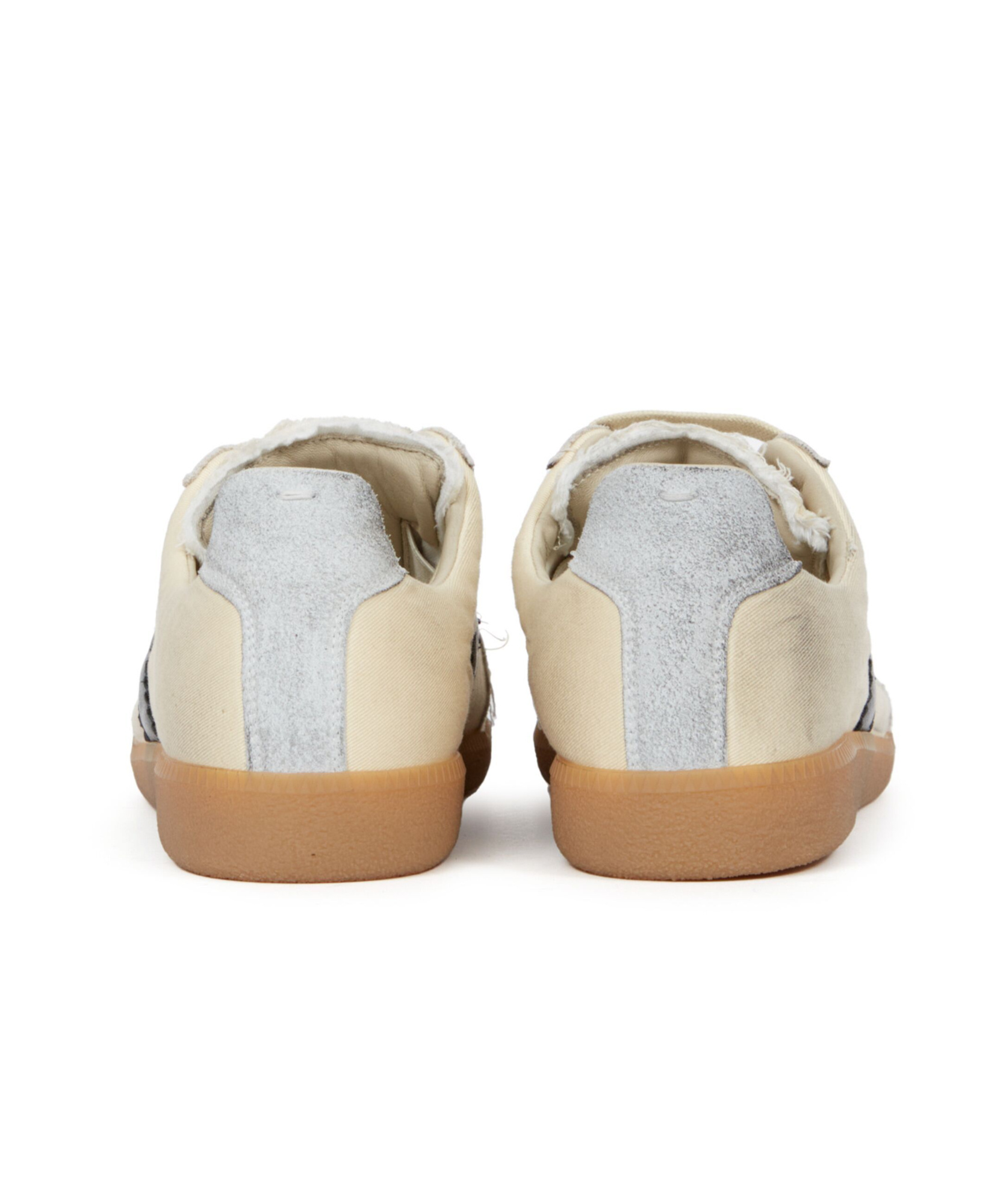 Maison Margiela Replica Leather And Suede-trimmed Twill Sneakers In Nude