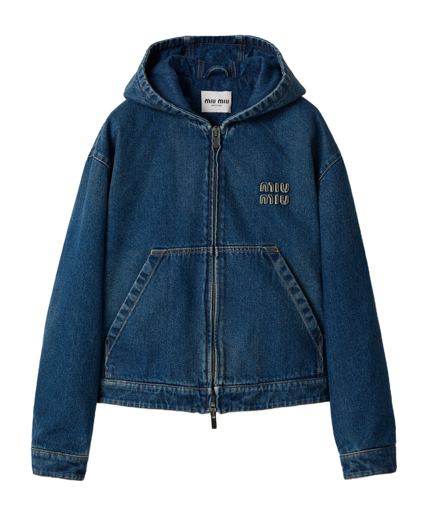 Miu Miu Denim Hoodie Jacket In Blue