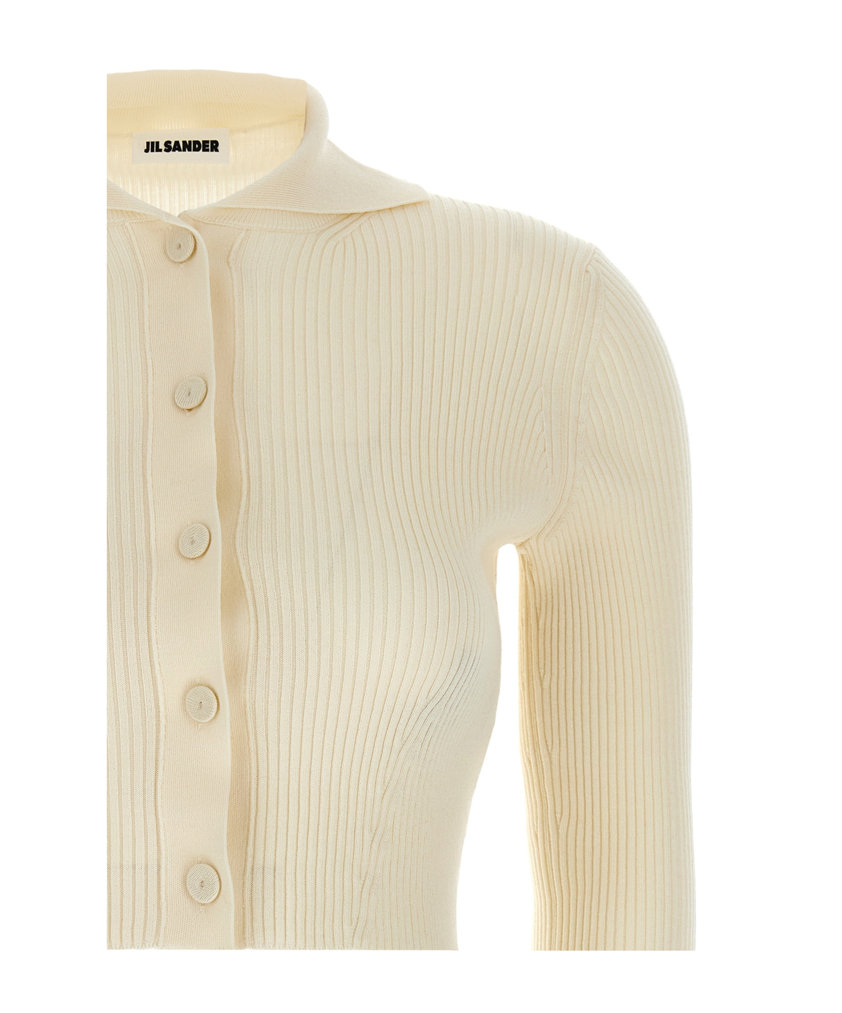 Jil Sander Ribbed Stretch Wool And Viscose Blend Cardigan In Nude