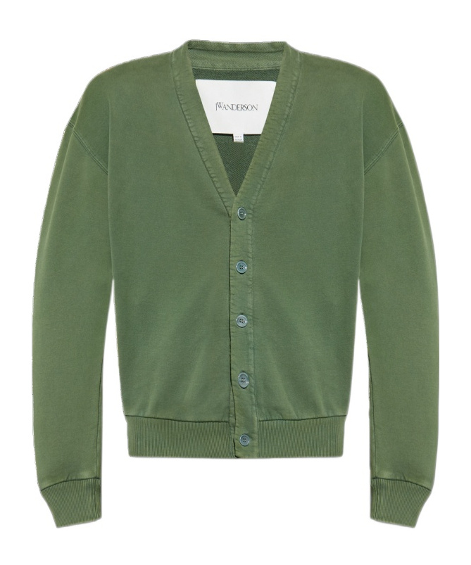 Jw Anderson Garment Dye V Neck Cardigan Pine In Green