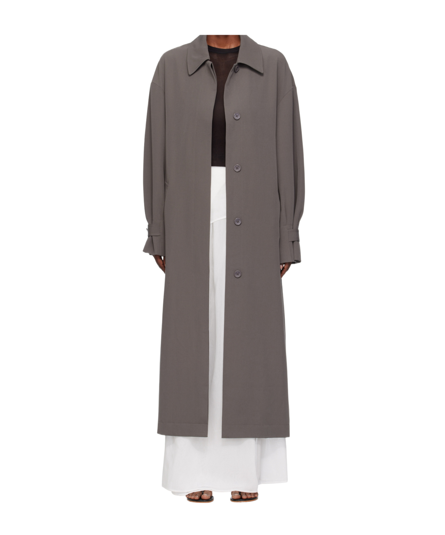 Paris Georgia Long Trench Coat In Gray